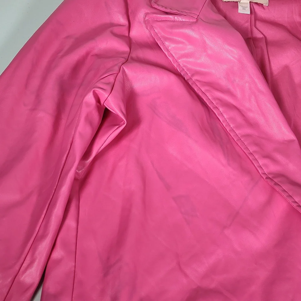 Anthropologie Hutch pink vegan faux leather‎ blazer jacket XL